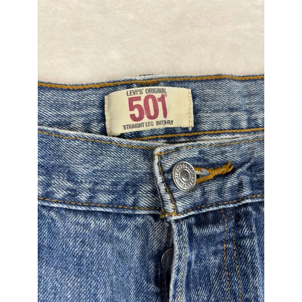 Levis 501 Men's 36x30 Y2K Medium Light Wash Grungy Skater Distressed Faded Jeans